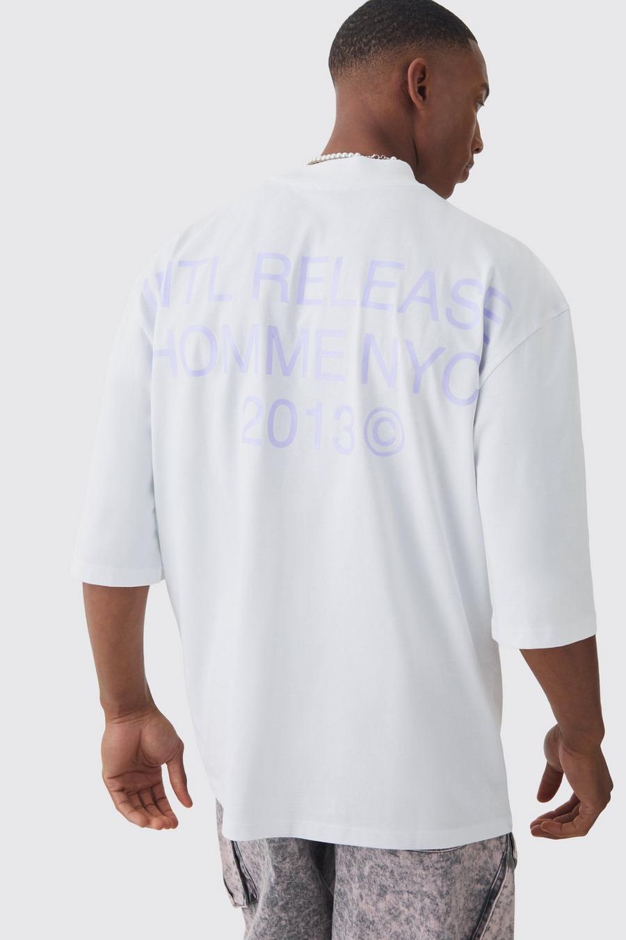 White Oversized Extended Neck Back Graphic T-shirt