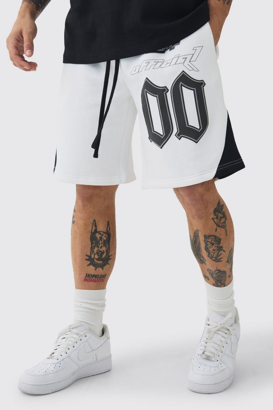 White Oversized Fit Puff Print Moto Shorts