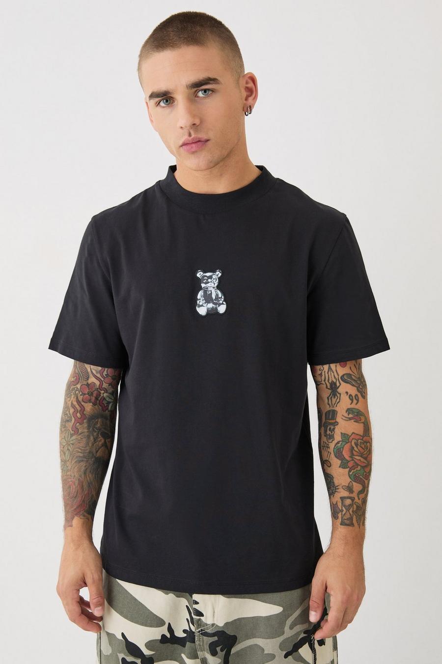 Black Extended Neck Metallic Bear T-shirt
