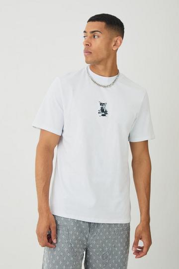 Extended Neck Metallic Bear T-shirt white