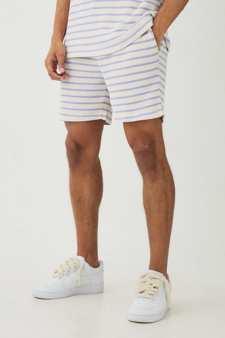 Cornflower blue Slim Fit Waffle Stripe Shorts