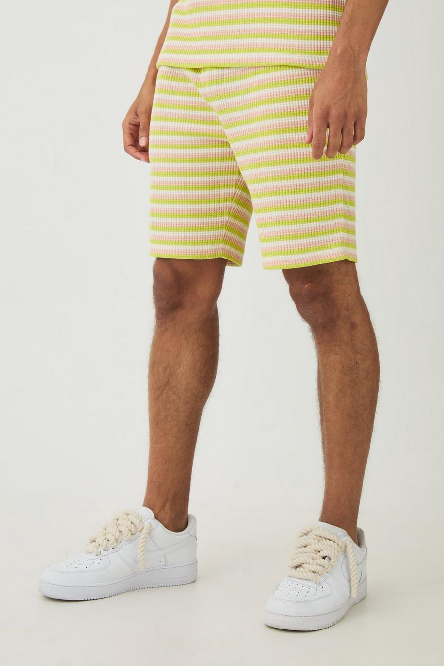 Green Slim Fit Textured Stripe Shorts image number 1