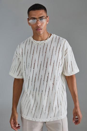 Oversized Extreme Distressed Textured T-shirt ecru