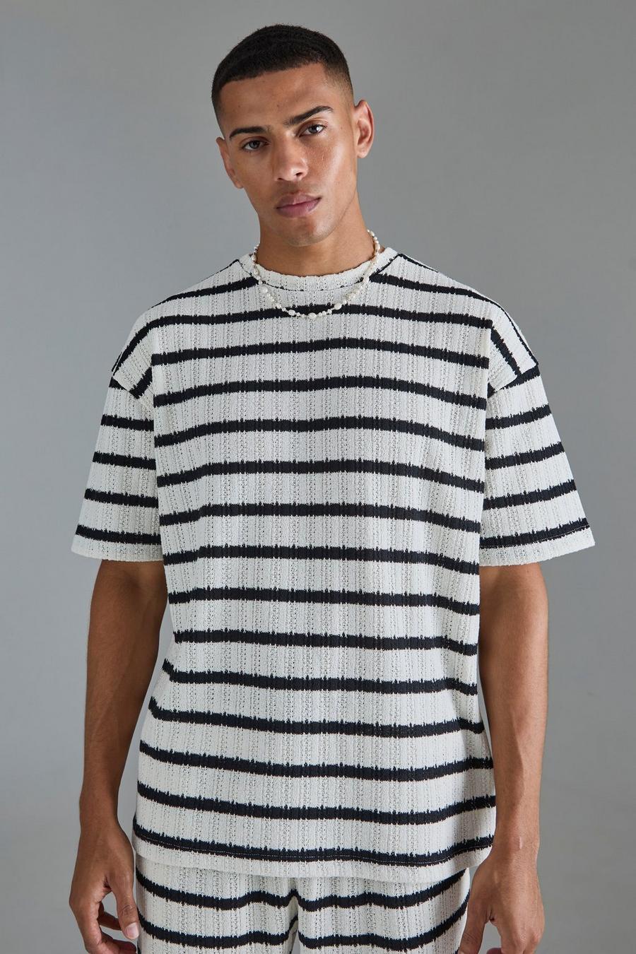 Black Oversized Textured Stripe T-shirt