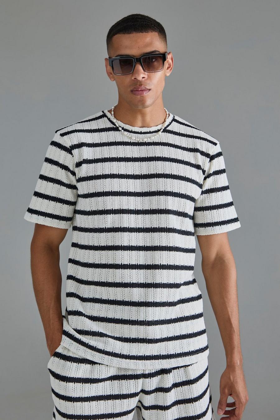 Black Textured Striped T-shirt image number 1