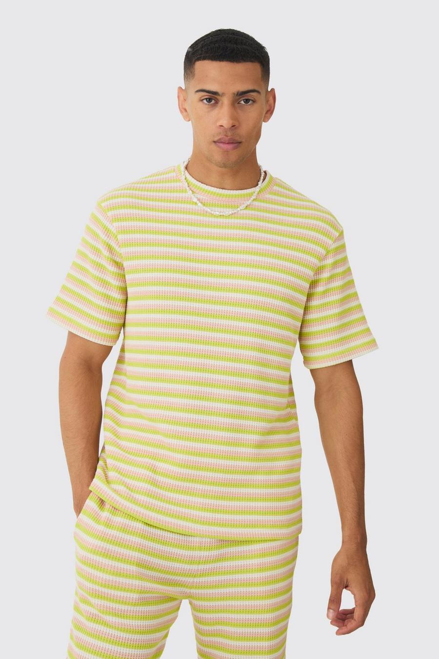 Green Textured Stripe T-shirt