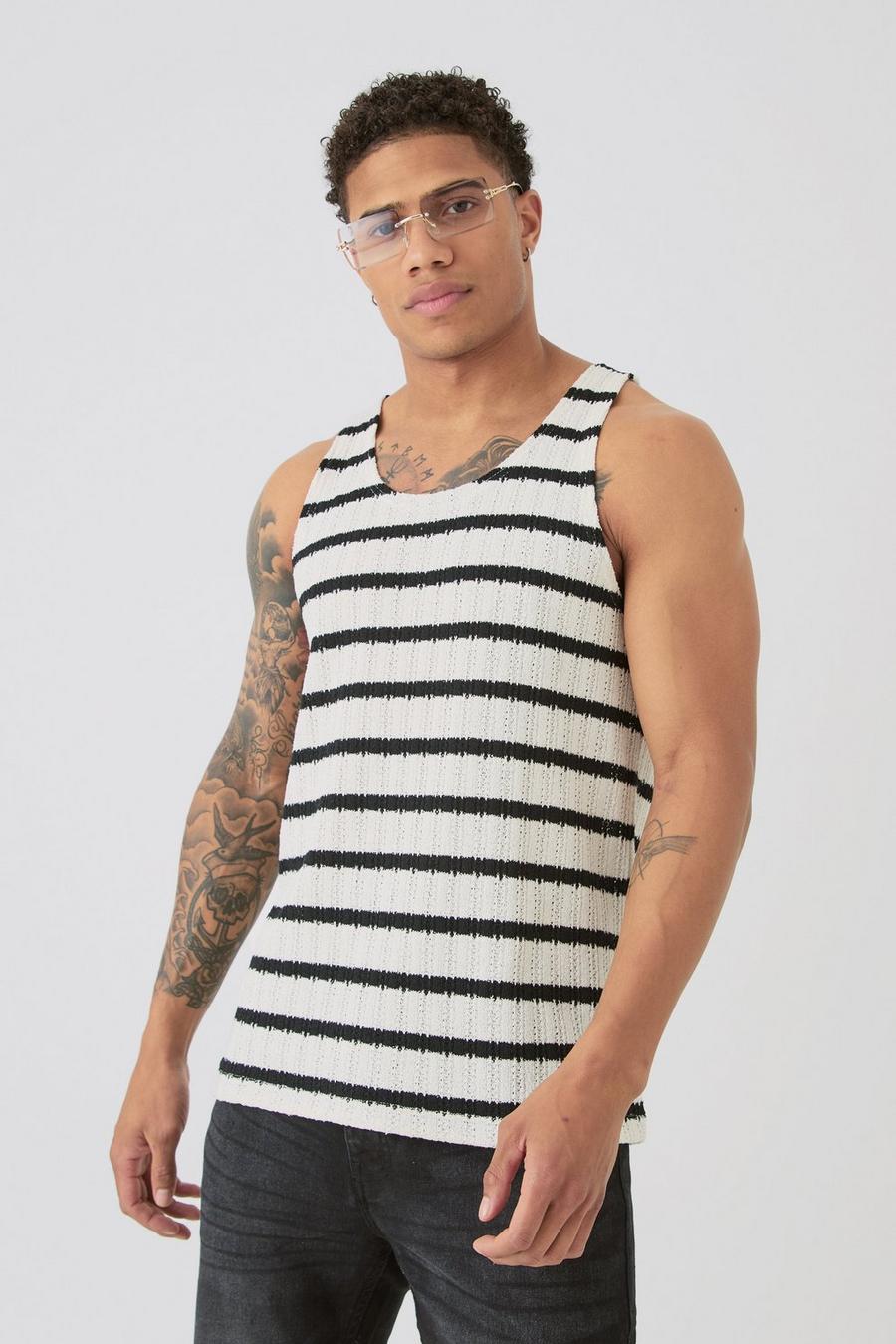 Black Textured Striped Vest image number 1