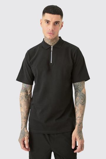 Black Tall Short Sleeve Pique Polo In Black