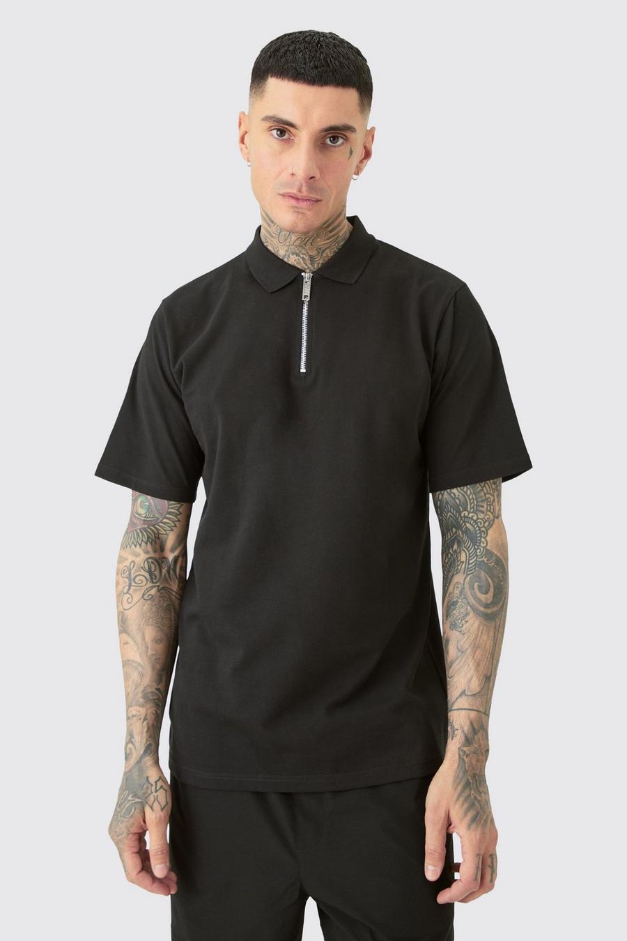 Tall Short Sleeve Pique Polo In Black image number 1