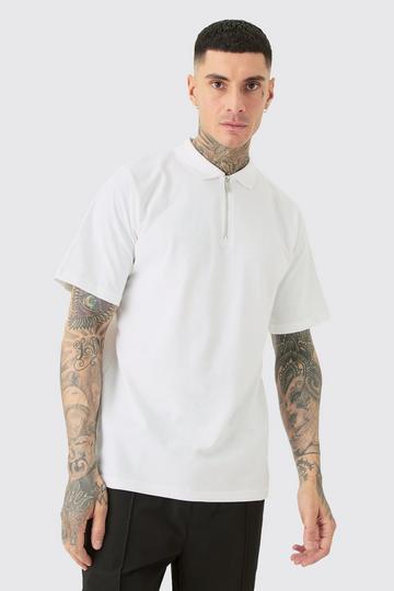 White Tall Short Sleeve Pique Polo In White