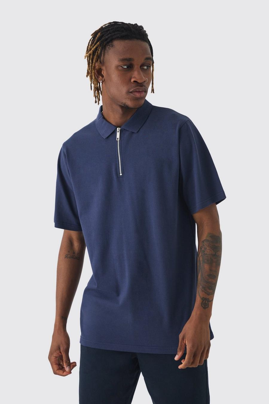 Tall Short Sleeve Pique Polo In Navy image number 1