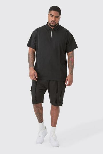 Black Plus Short Sleeve Pique Polo In Black