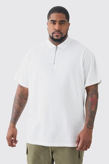 White Plus Short Sleeve Pique Polo In White