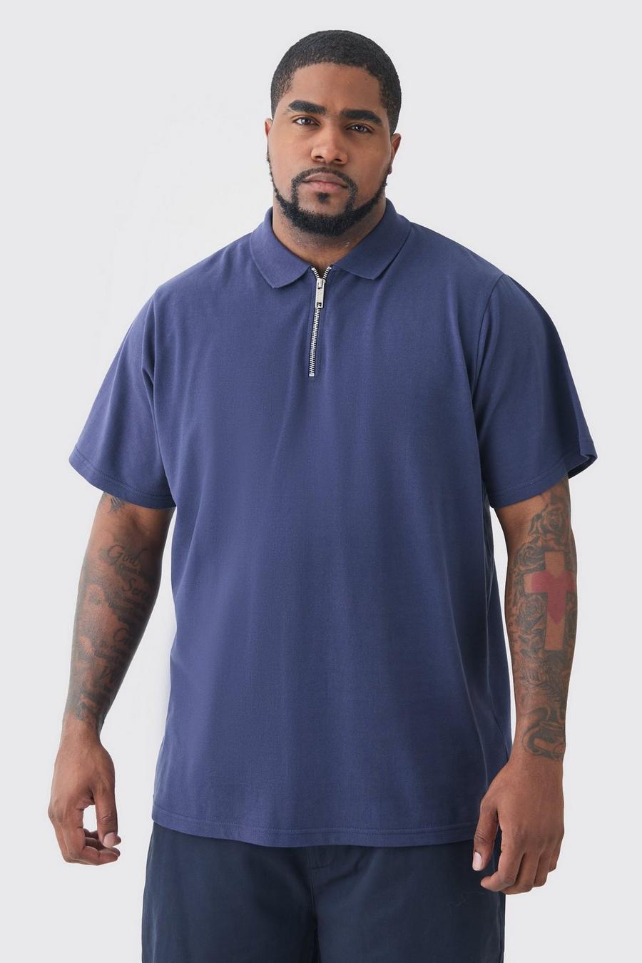 Plus Short Sleeve Pique Polo In Navy image number 1