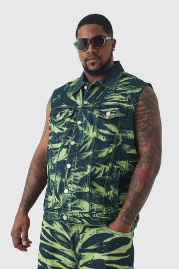 Plus Bleach Wash Denim Vest green