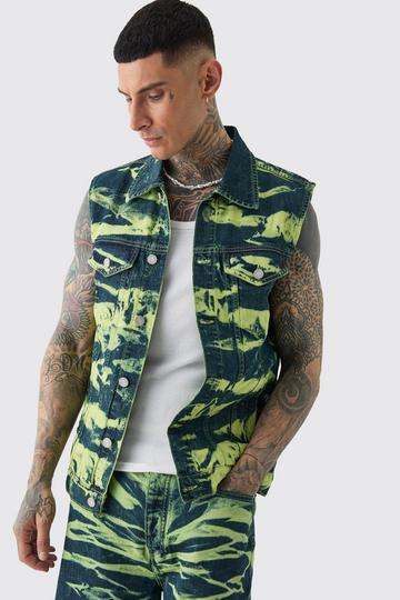 Tall Bleach Wash Denim Vest green