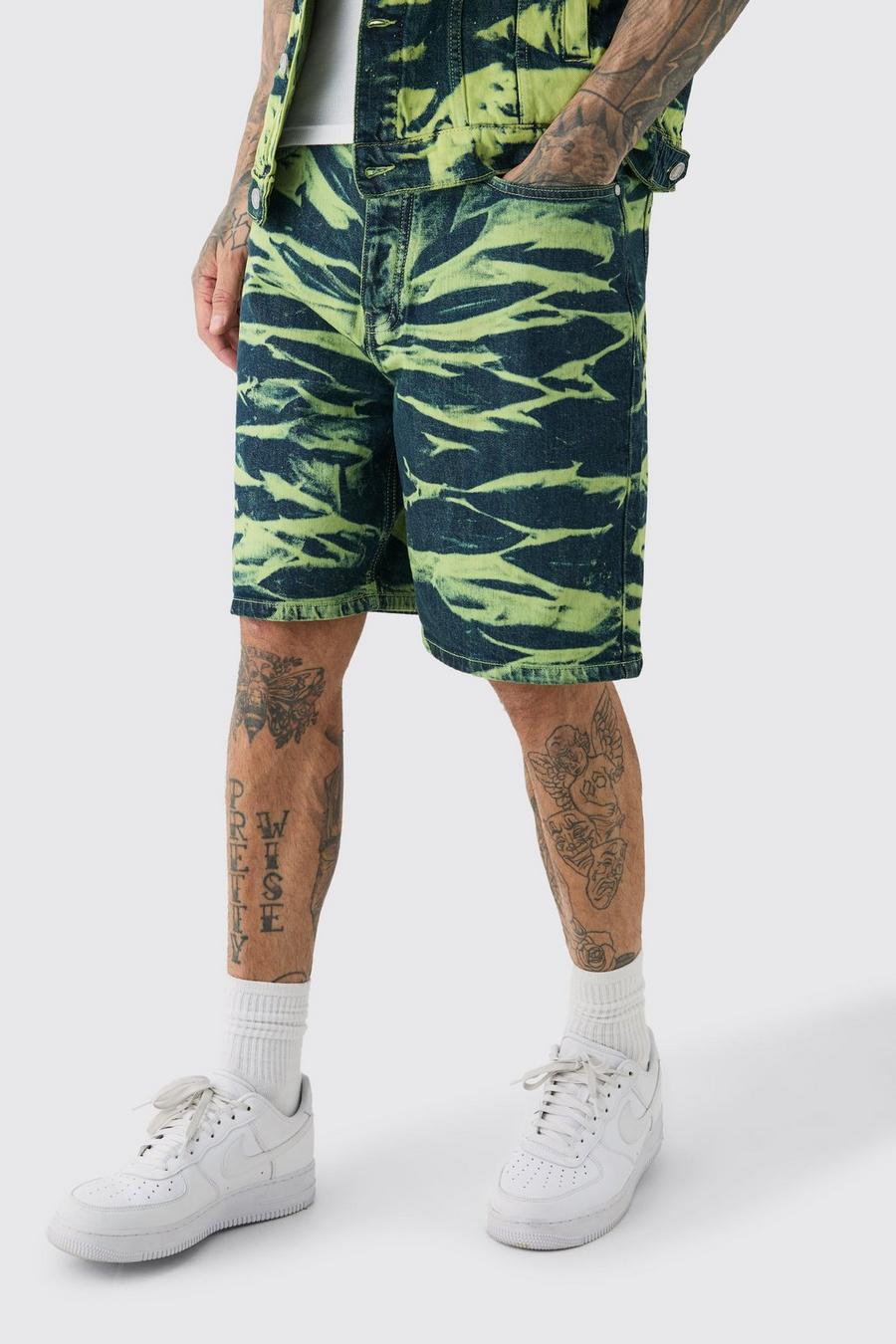 Green Tall Bleach Wash Relaxed Denim Short image number 1