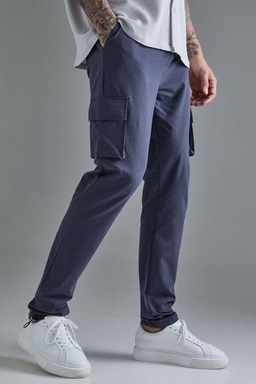 Grey Tall Elasticated Lightweight Technical Stretch Skinny Cargo Pants