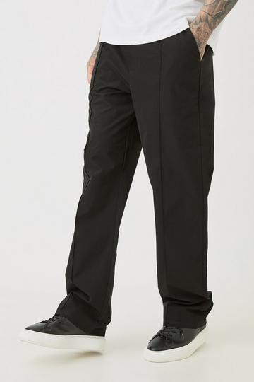 Tall Elasticated Lightweight Technical Stretch Relaxed Fit Pintuck Trousers black