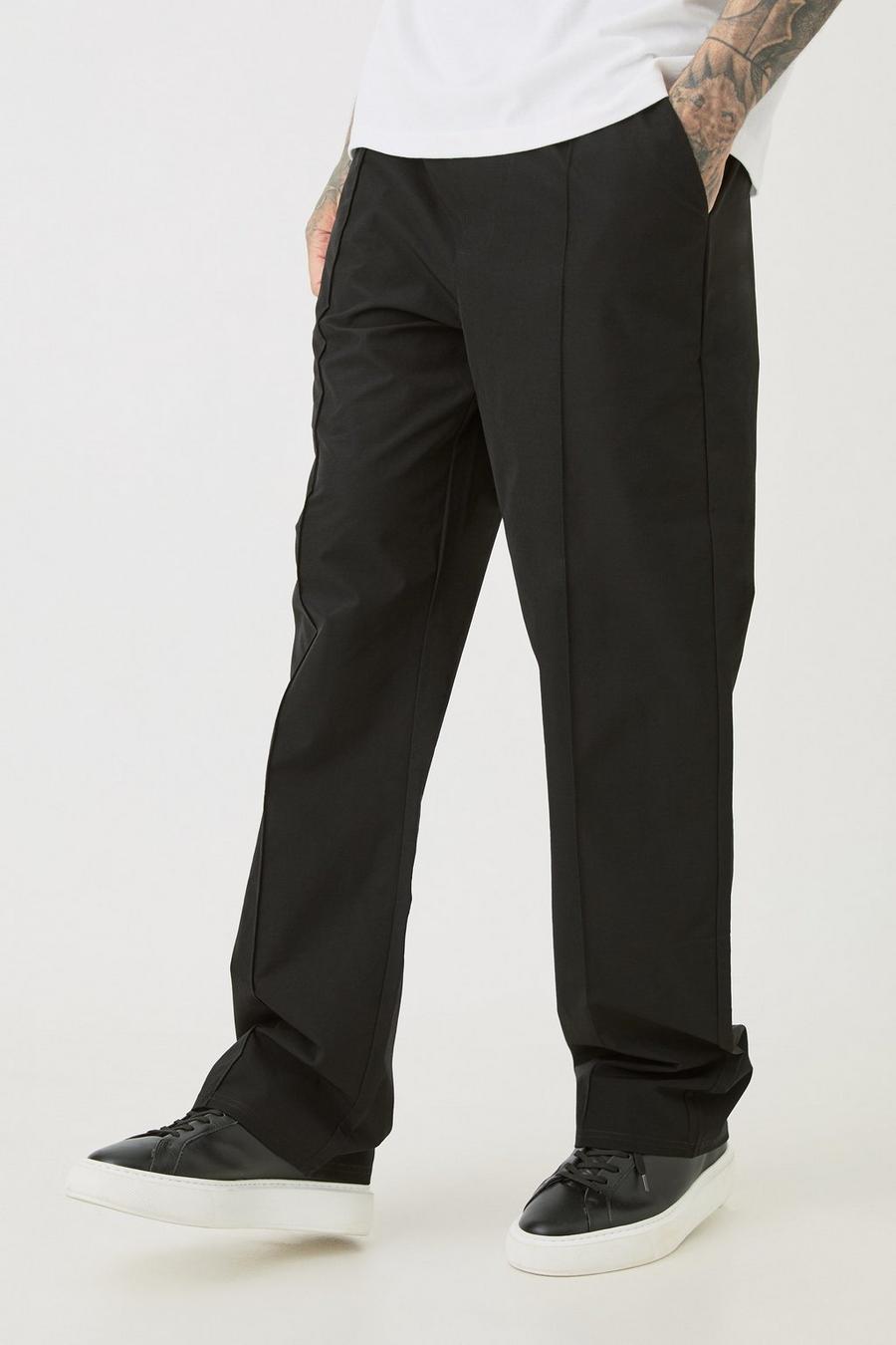 Black Tall Elasticated Lightweight Technical Stretch Relaxed Fit Pintuck Trousers