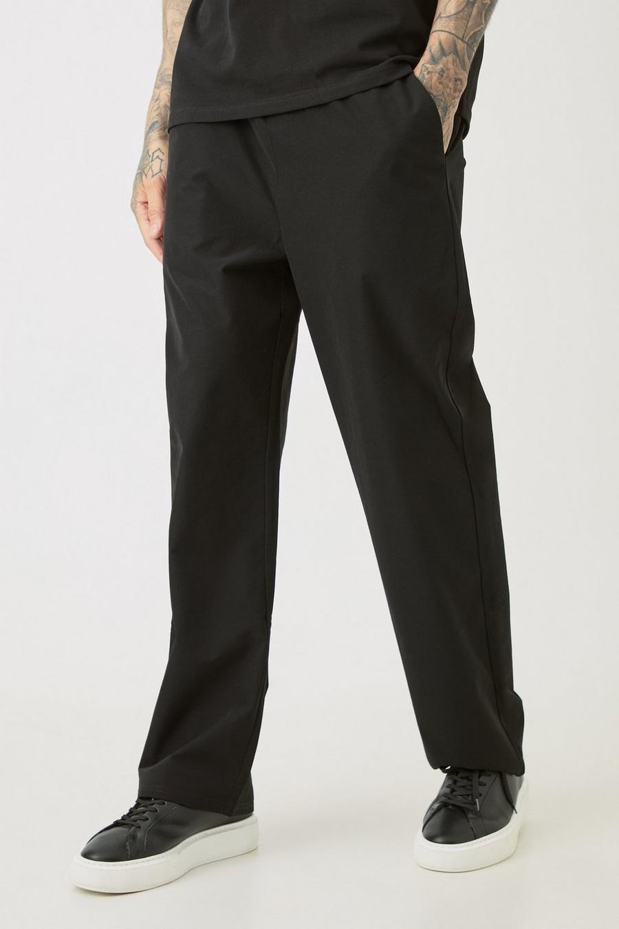 Black Tall Elasticated Lightweight Technical Stretch Relaxed Fit Trousers