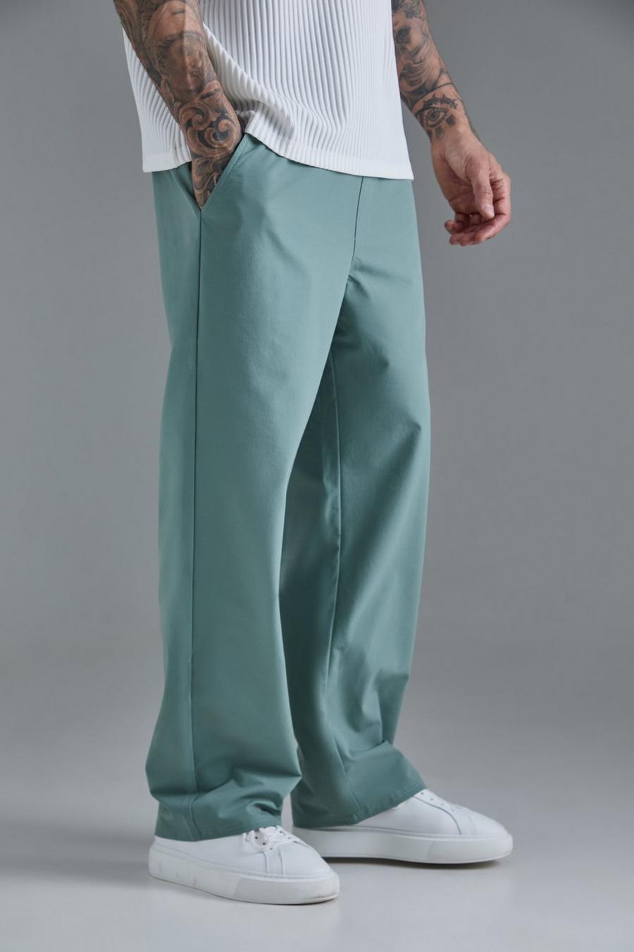 Khaki Tall Elastic Waist Lightweight Technical Stretch Relaxed Cropped Trouser
