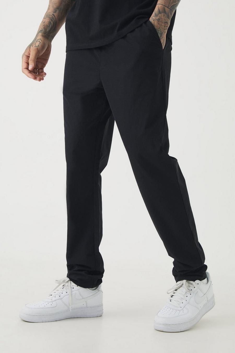 Black Tall Elastic Waist Lightweight Technical Stretch Slim Trouser