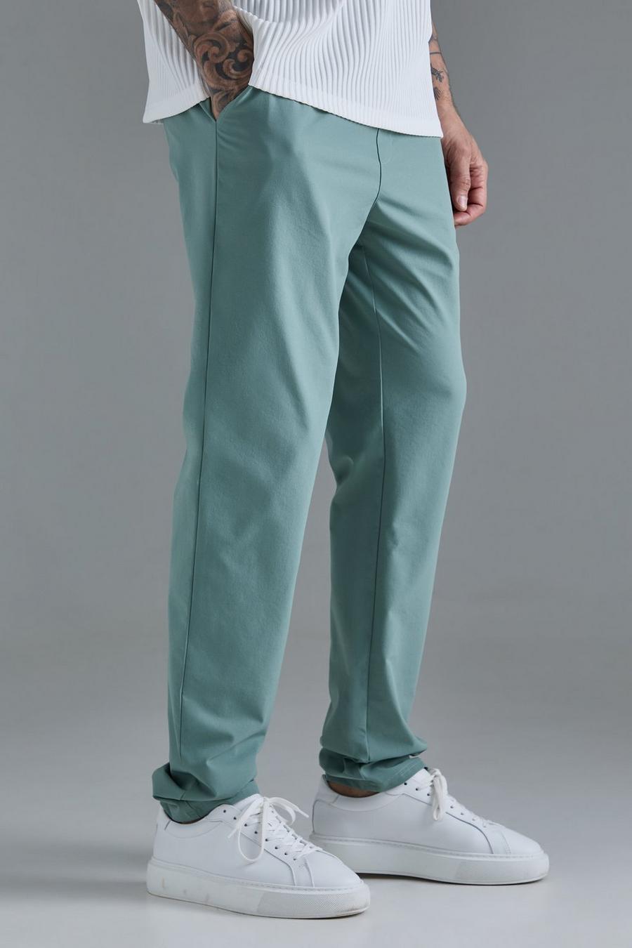 Khaki Tall Elasticated Waist Lightweight Technical Stretch Slim Trouser