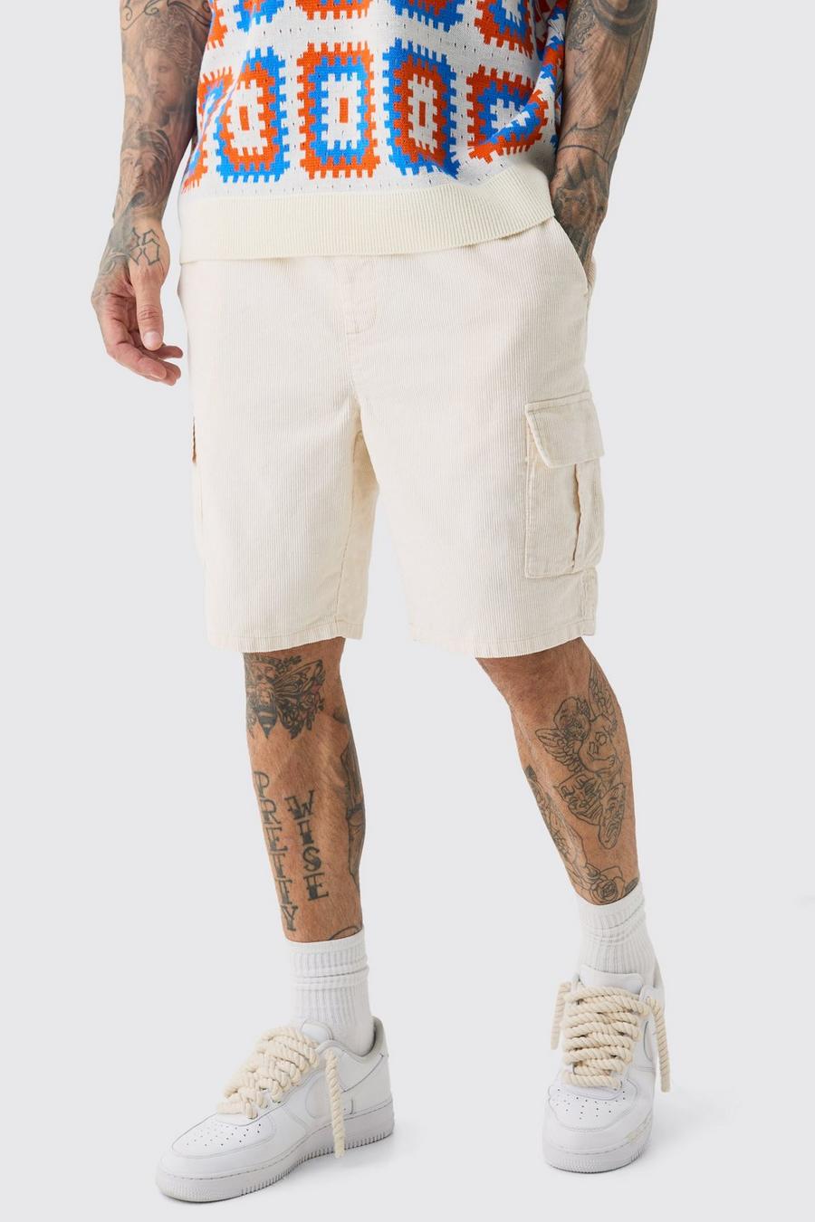 Tall Cord Cargo Shorts In Stone image number 1