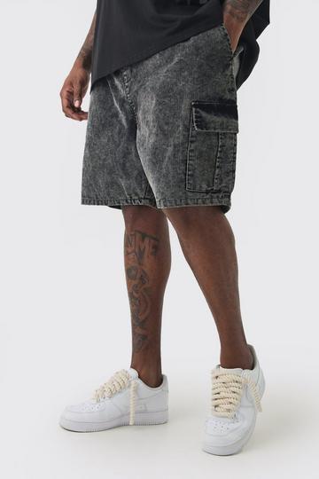 Black Plus Cord Washed Cargo Shorts In Black