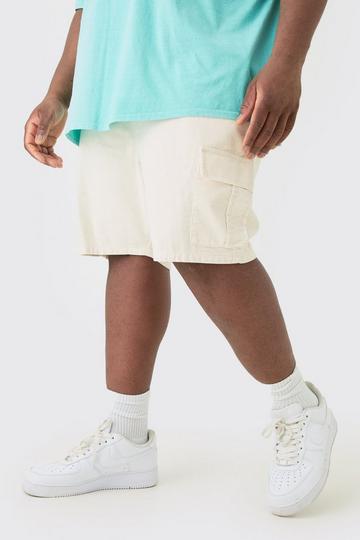 Beige Plus Cord Cargo Shorts In Stone