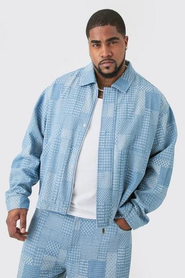 Plus Oversized Fit Fabric Interest Denim Jacket light blue