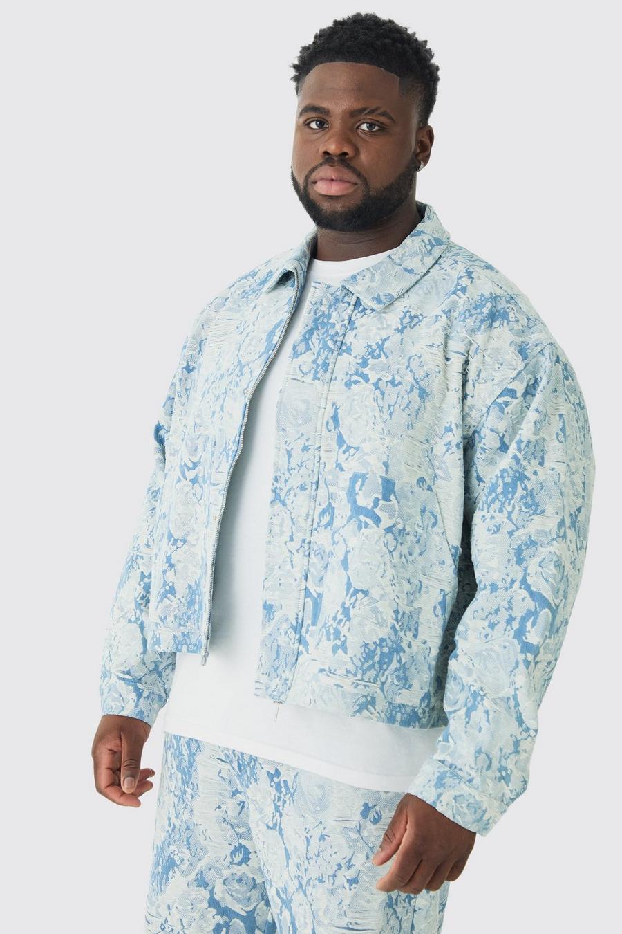 Light blue Plus Oversized Fit Fabric Interest Denim Jacket