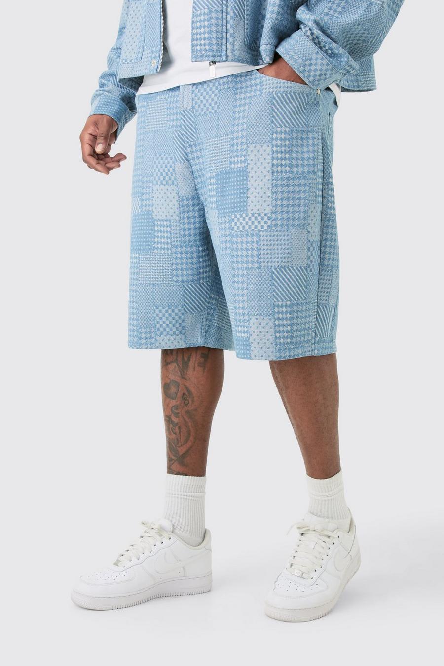 Light blue Plus Relaxed Fit Fabric Interest Denim Shorts