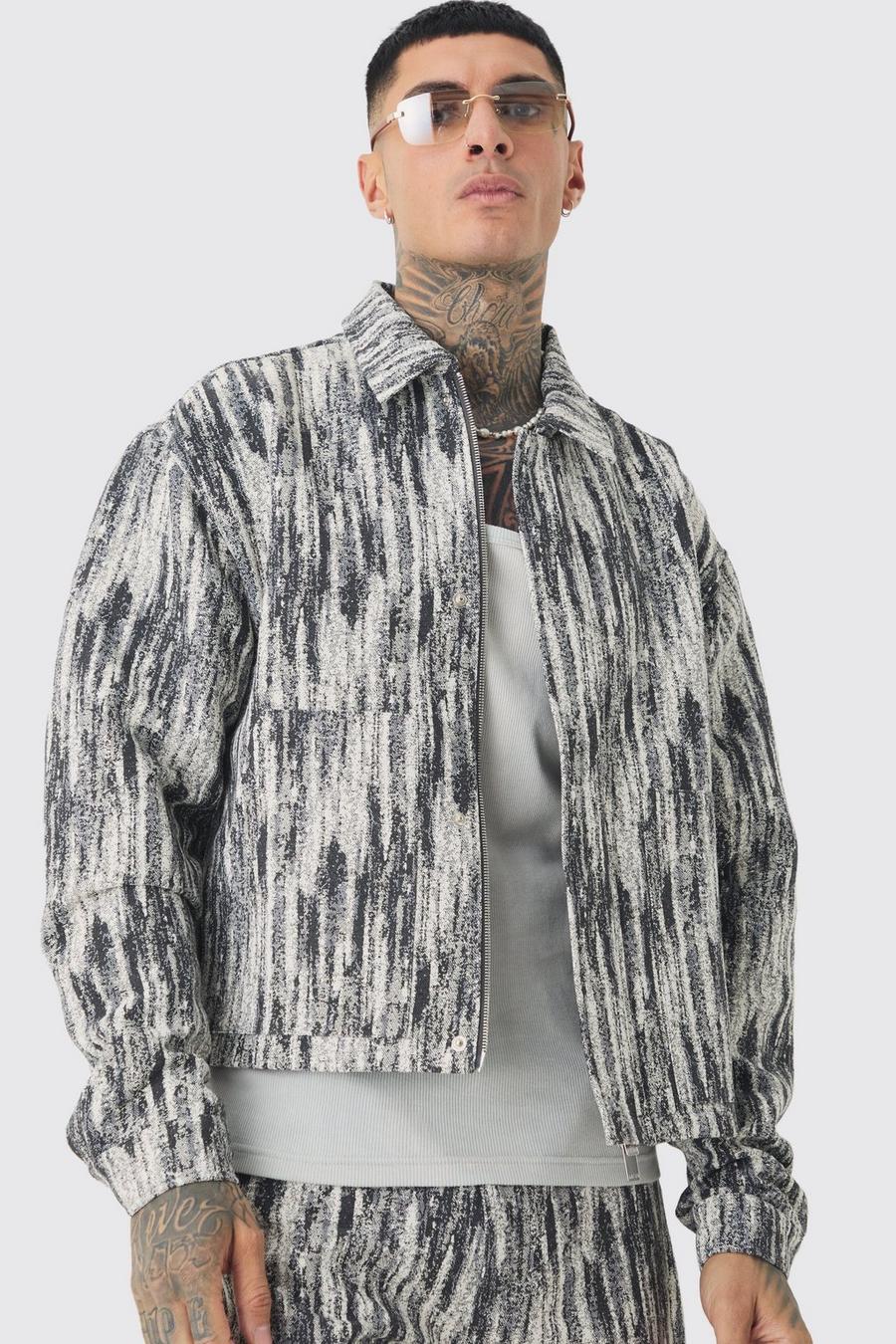Dark grey Tall Boxy Fit Fabric Interest Denim Jacket