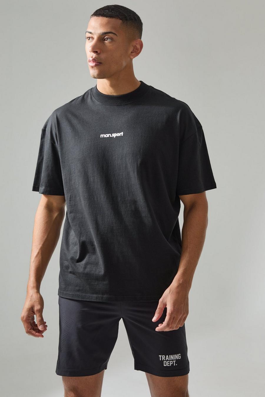 T-shirt oversize à col montant et logo - MAN Active, Black image number 1