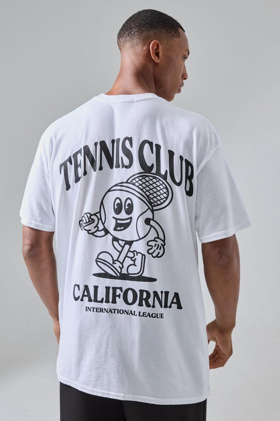 Man Active Oversize T-Shirt mit Tennis Club California Print, White
