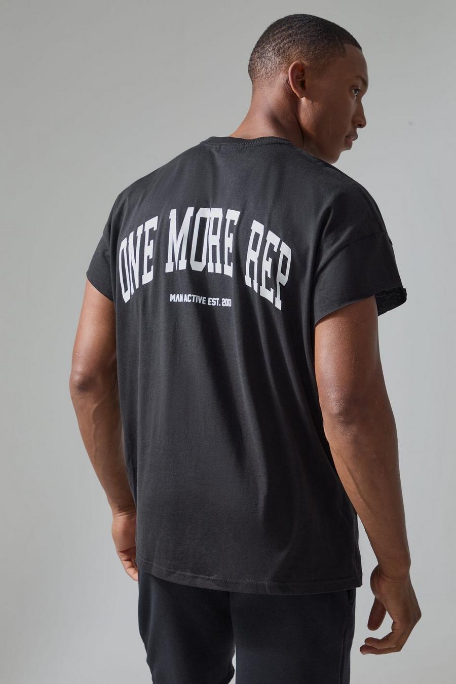 Camiseta MAN Active oversize con abertura y estampado One More Rep, Black image number 1