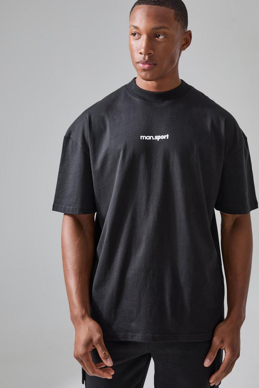 Camiseta MAN Active oversize con abertura y estampado One More Rep, Black