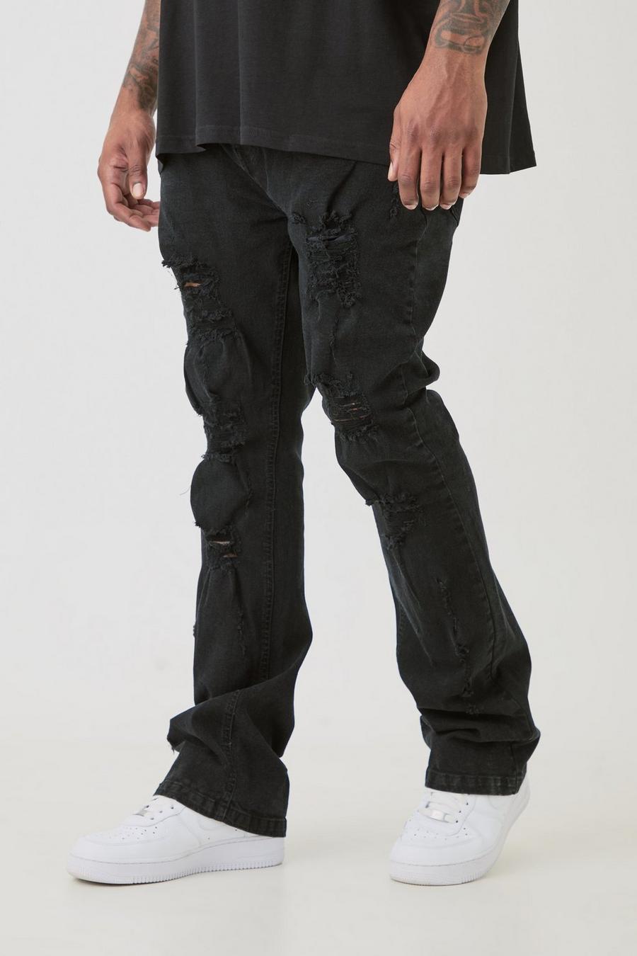 Washed black Plus Distressed Stretch Skinny Flared Jeans