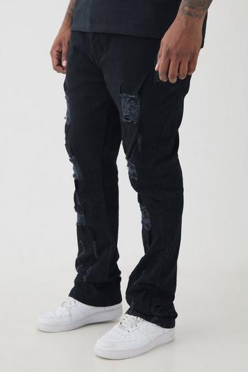 Black Plus Distressed Multi Ripped Skinny Flared Jeans