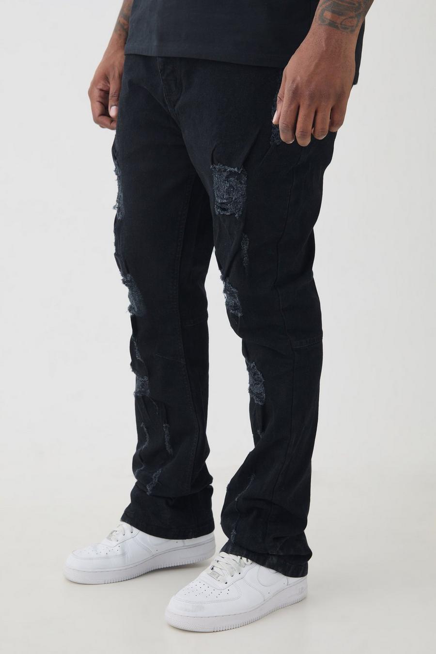 True black Plus Distressed Multi Ripped Skinny Flared Jeans