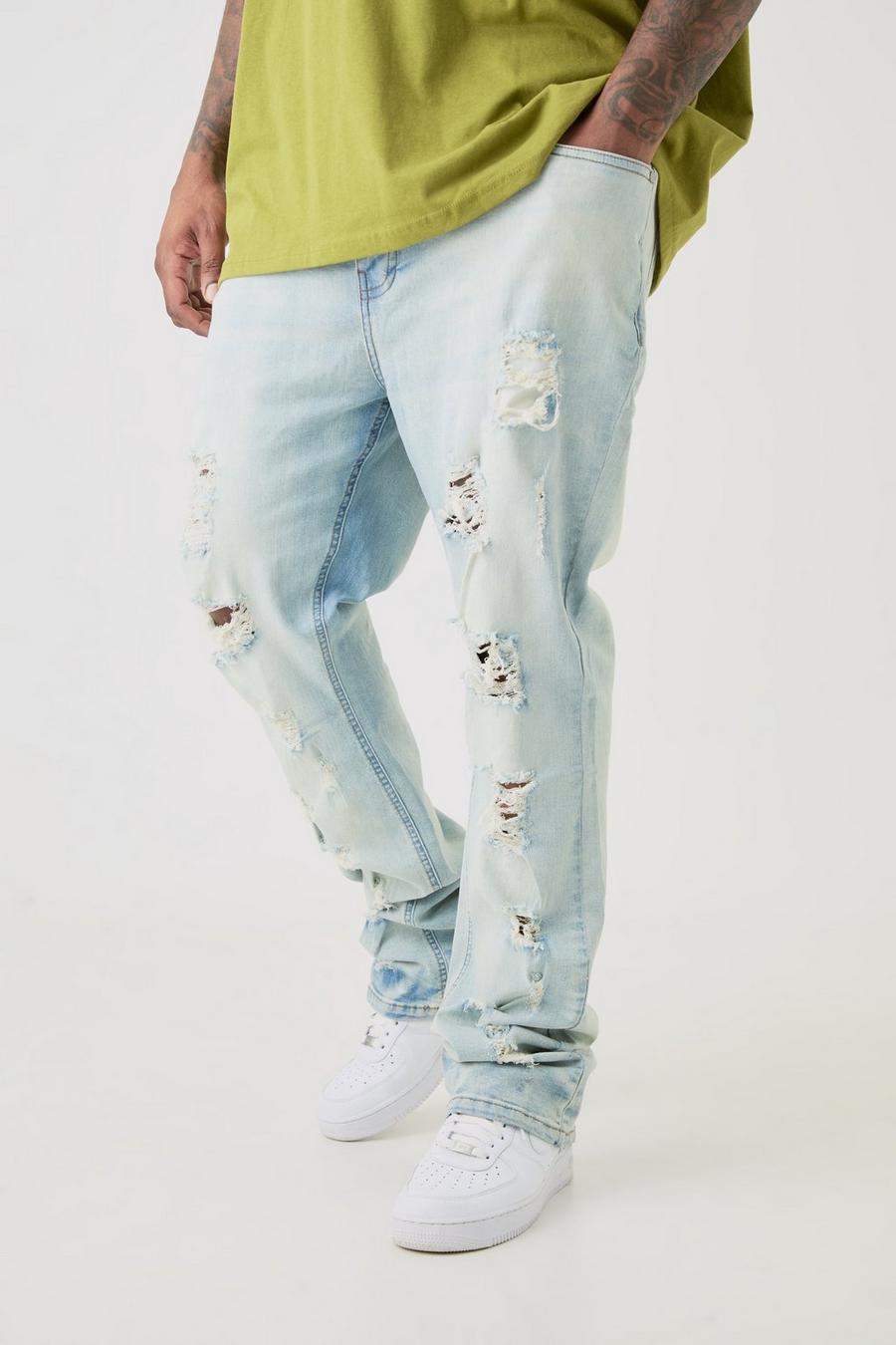 Light wash Plus Distressed Multi Ripped Skinny Flared Jeans