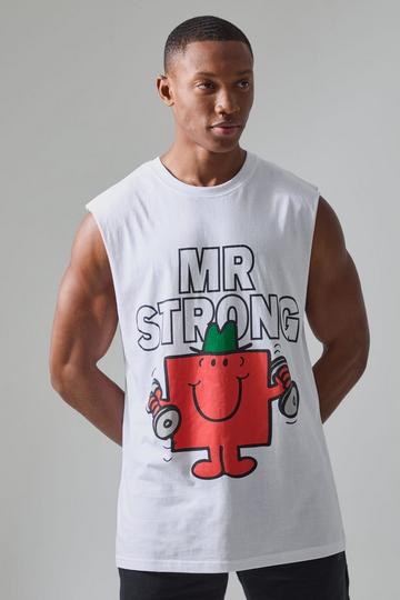 White Active Mr Men Mr Strong License Reg Fit Tank