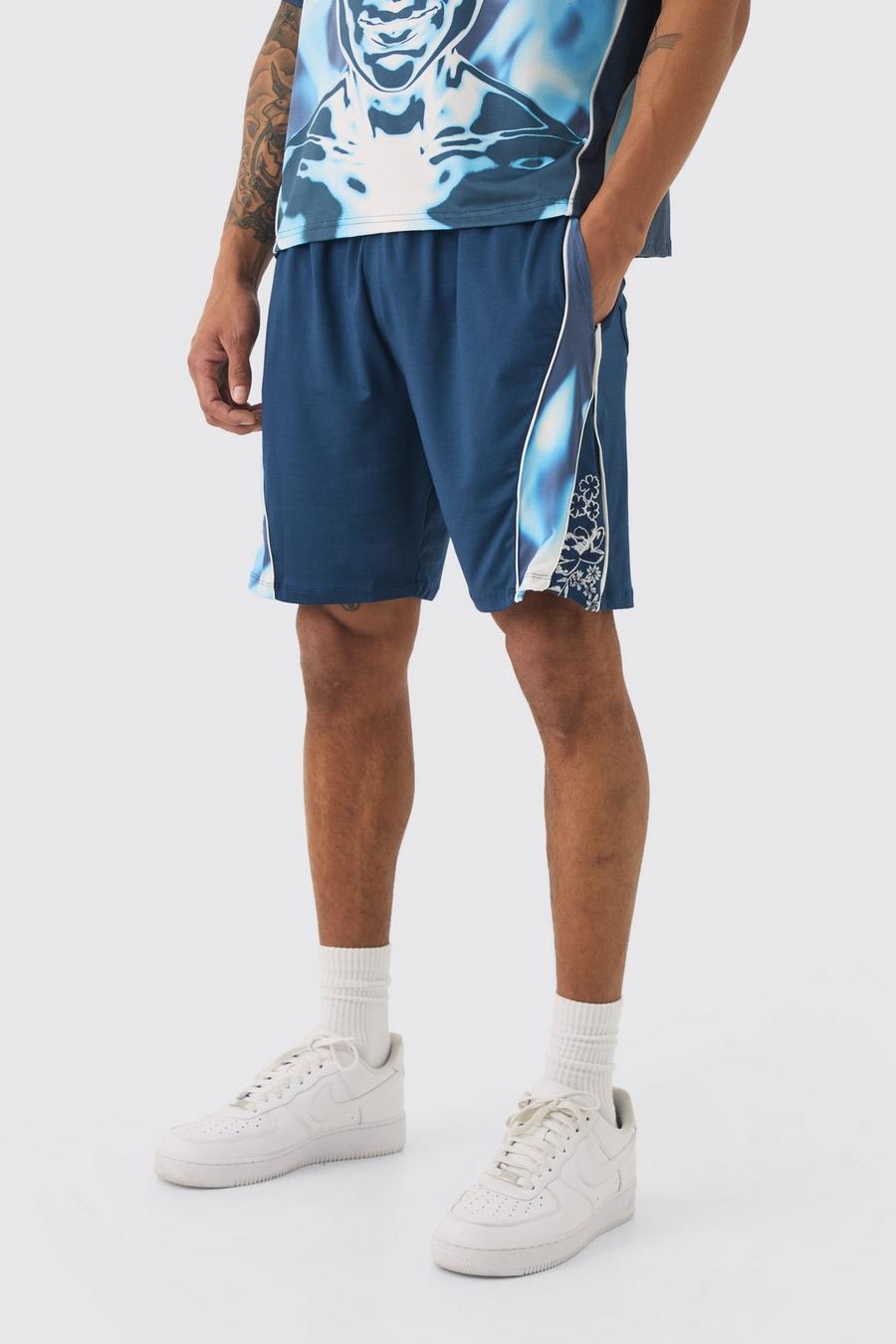 Blue Relaxed FIt Floral Printed Football Short image number 1
