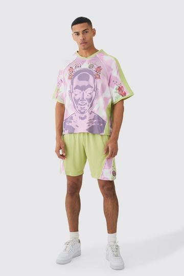 Pink Boxy Floral Embroidered Football T-shirt & Short Set