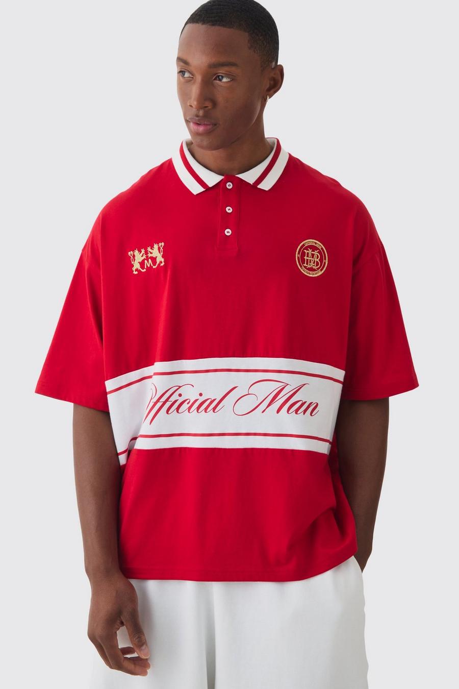 Red Oversized Embroidered Rugby Polo Short Sleeve image number 1