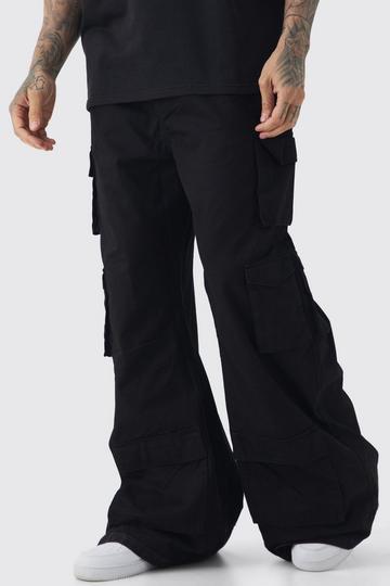 Tall Extreme Baggy Rigid Multi Cargo Pocket Trousers black