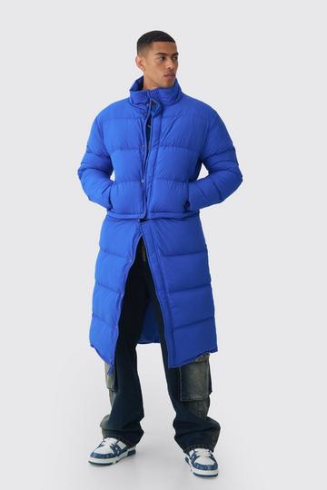 Blue 3 In 1 Longline Puffer With Detachable Bag In Blue