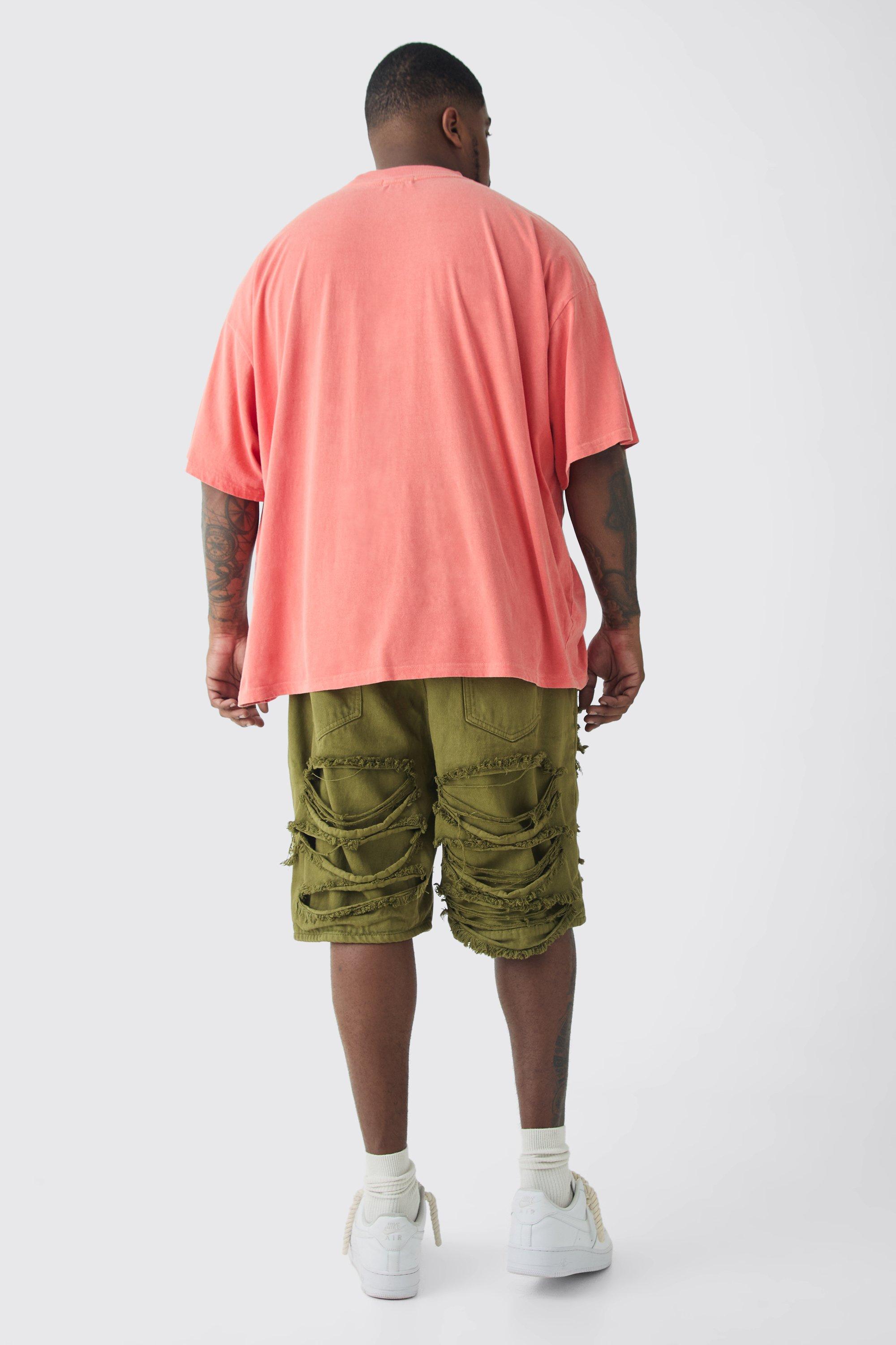 Distressed khaki shorts online